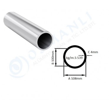 Alüminyum Boru Dış Çap 108mm  Et Kalınlık 4mm